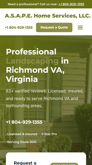 Scrolling preview for A.S.A.P.E. Home Services, LLC. Lawn care and Leaf removal